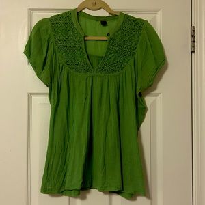 Linen green semi sheer short sleeved top